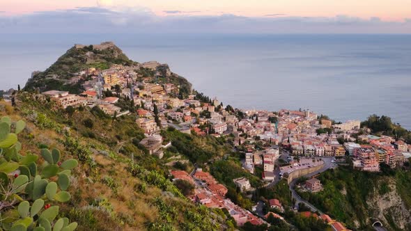 Picturesque Taormina Town at Twilight in Sicily, Italy