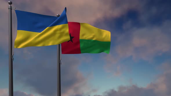 Guinea Bissau Flag Waving Along With The National Flag Of The Ukraine - 4K