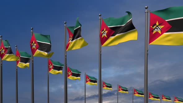 The Mozambique Flags  Waving In The Wind  4K