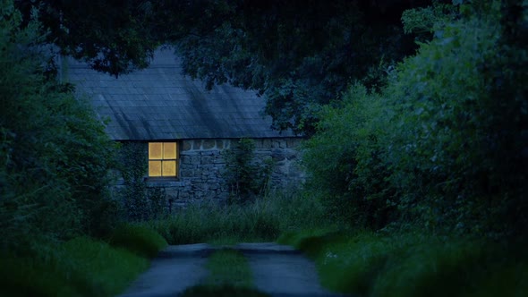 Country House In The Evening With Light On