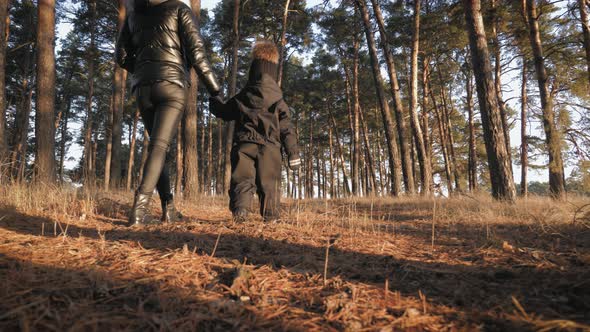 Cute Little Boy and Mother During the Walk in Nature