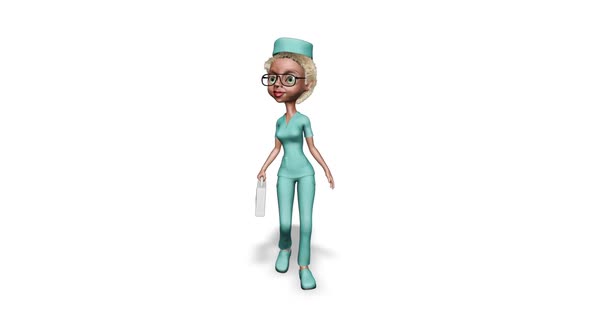 Cartoon 3D Nurse Walk  3D Looped on White