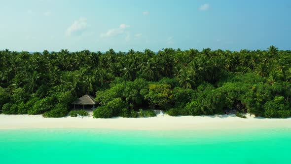 Luxury flying island view of a sandy white paradise beach and aqua turquoise water background in bes