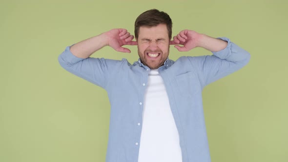 Man Showing Explosion Gesture in Brain Isolated on Background in Studio