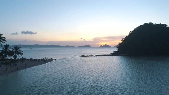 Aerial View of Beach Sea and Island in the Sunset