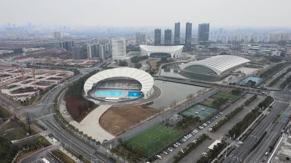 Aerial Shanghai Pudong Landmark