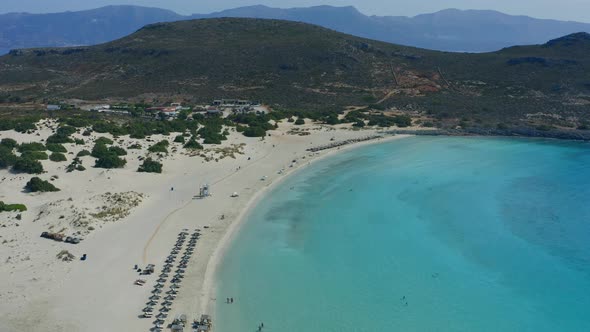Aerial flying over Elafonisos Greek island, Simos double beach