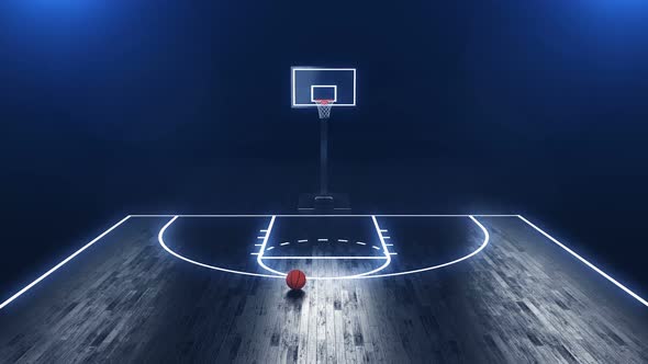 Basketball Field with Basketball Board and Ball on the Floor