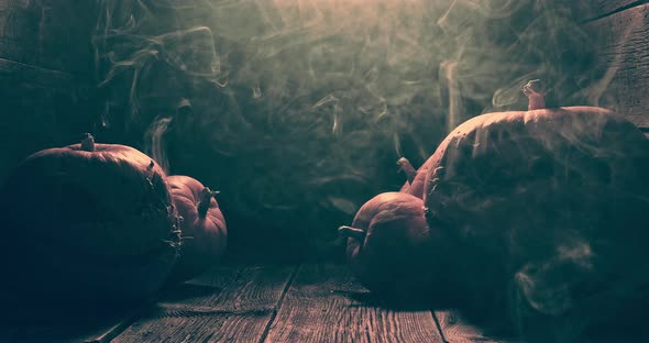 Bizarre and foggy Jack-o-lantern with blue moonlight.