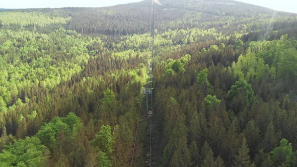 Aerial shot of the ropeway to the summit where the mountain bike trail begins