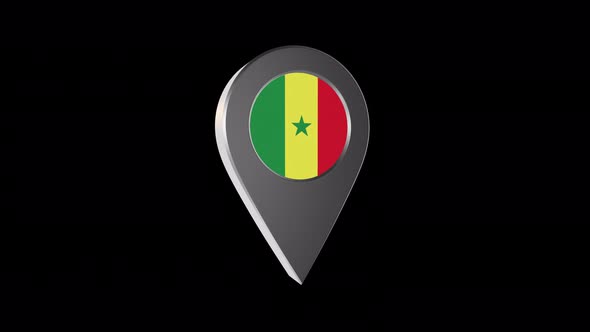3d Animation Map Pointer With Senegal Flag With Alpha Channel - 4K