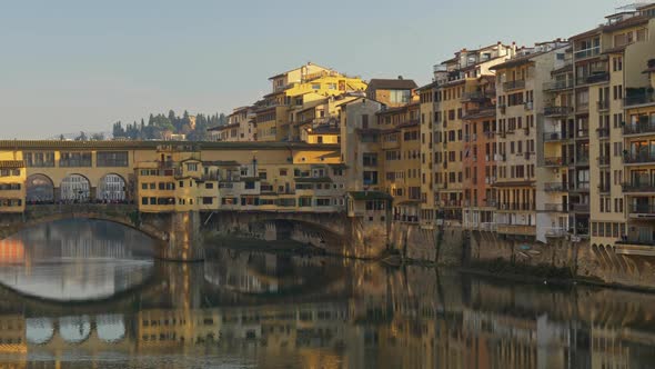 Florence, Italy. Panoramic Shot of the Ponte Vecchio Bridge