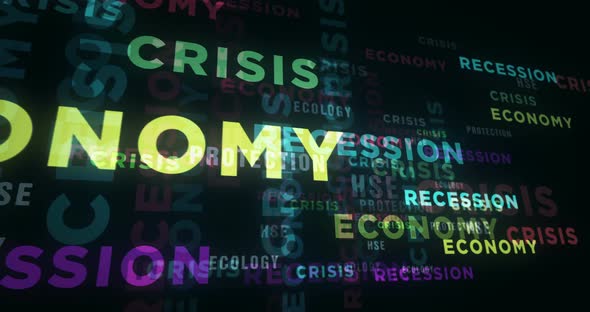 Crisis economy and recession text loop abstract concept