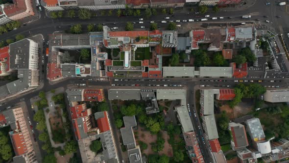 Aerial Birds Eye Overhead Top Down View of Streets in Urban Neighbourhood