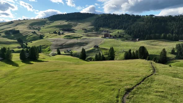 Evening on the Seiser Alm in the Dolomites mountains