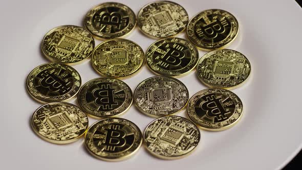 Rotating shot of Bitcoins 