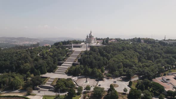 Aerial Panorama view Sanctuary of Our Lady Sameiro in Nature Landscape, North Portugal