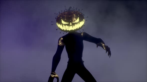 Scary Monster with a Pumpkin Head Walks in the alt