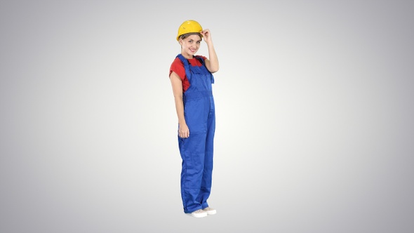 Confident construction worker greet Say hello on gradient