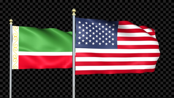 Chechen Repub Lic And United States Two Countries Flags Waving