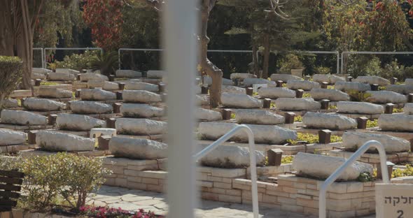 Military cemetery with graves of fallen soldiers in Israel