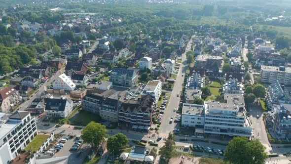 Aerial View of Residential Area By Baltic Sea Coastline Tourist Beach in Scharbeutz Germany Circle