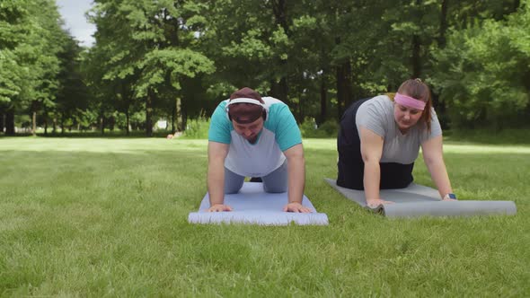 Overweight Couple Training Together in Park on Sunny Day