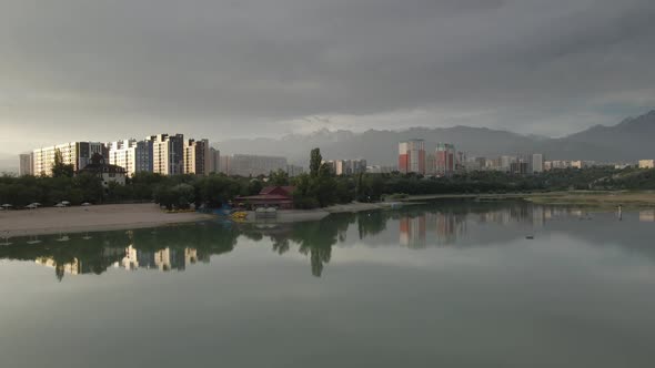 Aerial View of the River and Lake Sairan in Almaty Kazakhstan