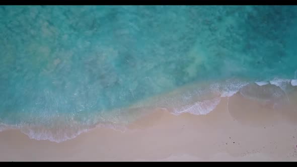 Aerial flying over nature of tranquil bay beach time by shallow water with white sand background of 