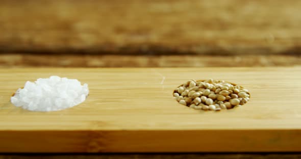 Various spices in wooden tray 4k