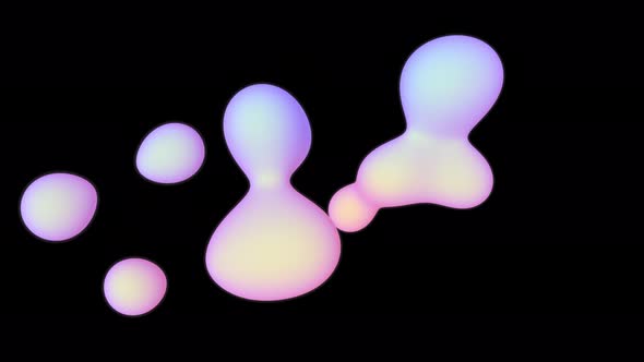 Looped motion of abstract drops of colorful molecules.