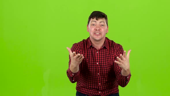 Aggressive Man, He Is Angry at All and Can Not Be Stopped. Green Screen