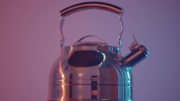 Steel polished kettle with whistle for the gas stove