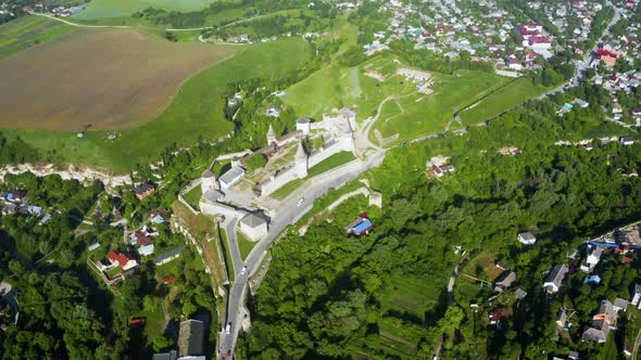 Aerial View of the Ruins of a Large Medieval Castle in Europe