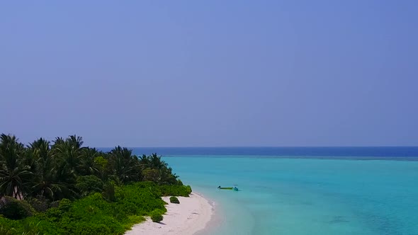 Aerial drone nature of lagoon beach journey by ocean and sand background