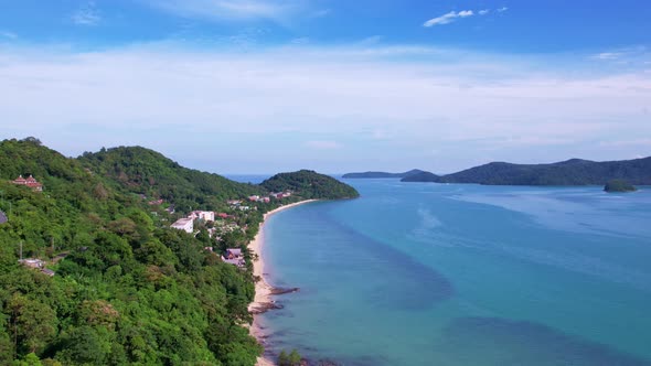 Aerial view Timelapse Hyperlapse amazing seascape at green mountain Phuket island aerial view.Ocean