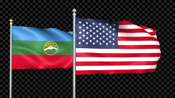 Karachay-Cherkessia And United States Two Countries Flags Waving