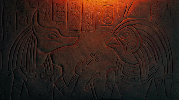 Inside Pyramid Wall Carving In Firelight