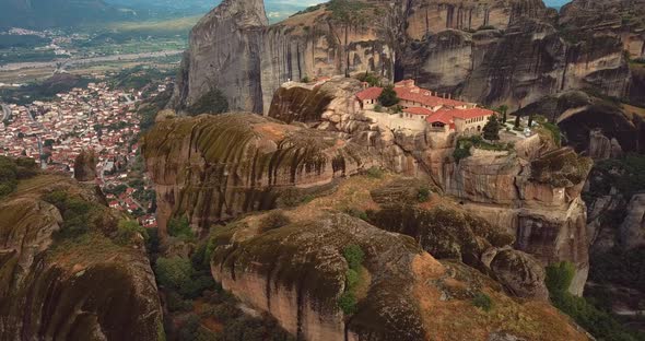 Aerial View Of The Mountains And Meteora Monasteries In Greece