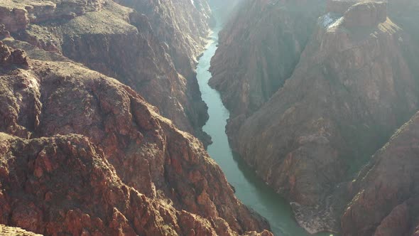 Colorado River in the Grand Canyon Aerial Long Shot