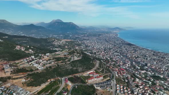 Colorful city Aerial View 4 K Alanya Turkey