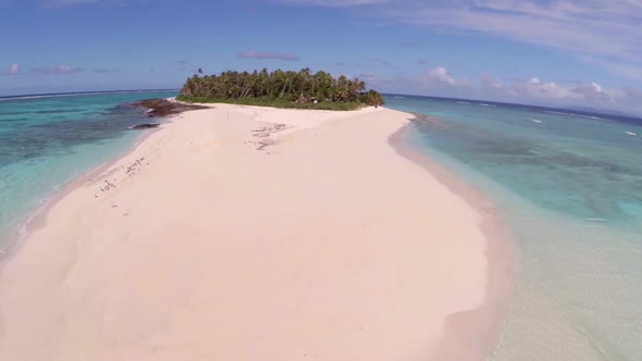 Aerial drone view of a scenic tropical island in Fiji