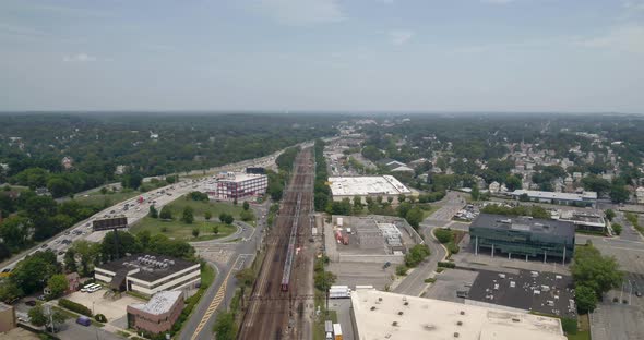 Aerial View of Passing Train and Highway in New Rochelle