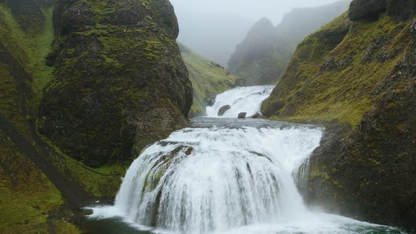 Stjornarfoss Waterfalls in Iceland Aerial View