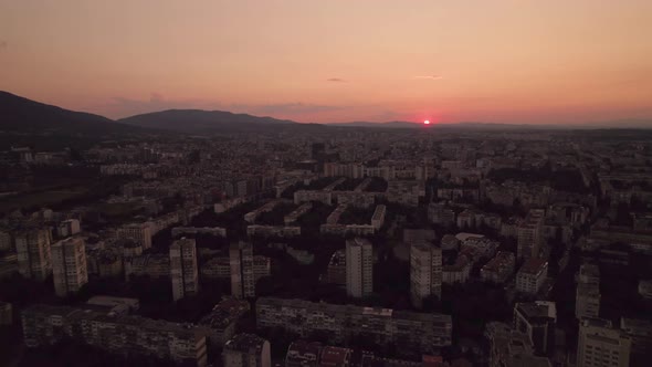 Colorful Sunset in SofiaBulgaria Beautiful Aerial View Over South Park