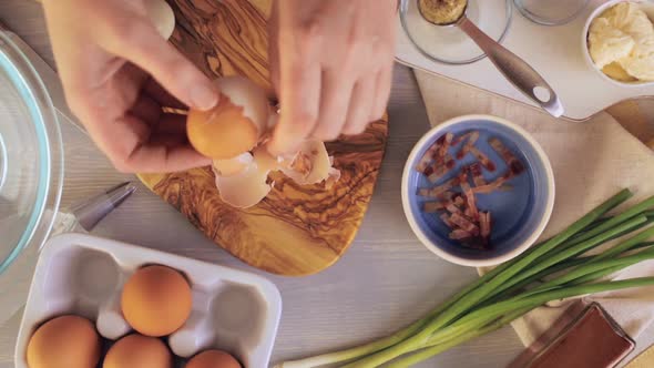 Time lapse. Preparing deviled eggs with organic eggs for appetizer. Step by step recipe.