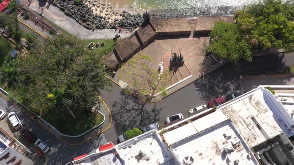 La Rogativa Plaza at San Juan Puerto Rico near la Fortalez Drone Shot