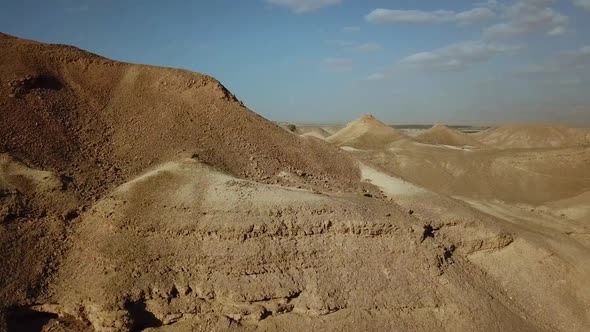 Aerial footage: flying over the mountains of the crater of Ramon. Makhtesh Ramon in Israel.