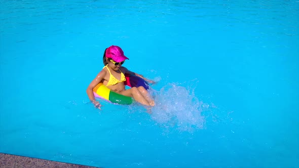 The Child Swims in a Circle in the Pool