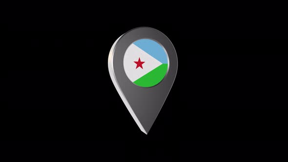 3d Animation Map Navigation Pointer With Djibouti Flag With Alpha Channel  - 4K